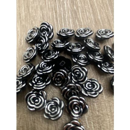 12.5mm Black And Silver Rose Flower Shank Buttons Plastic Cardigans Knitting
