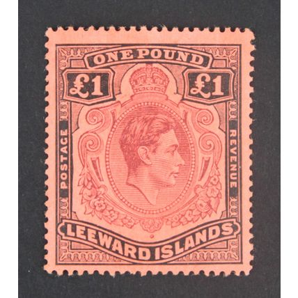 LEEWARD ISLANDS KGVI 1938-51 £1 BROWN-PURPLE & BLACK/RED SG114 Mounted Mint.
