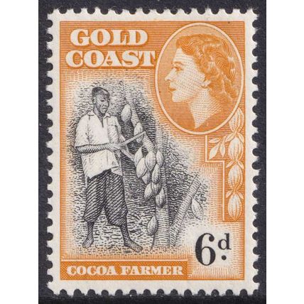 Gold Coast QEII 1952-54 6d Black Orange Cocoa Farmer SG160 Mint MH
