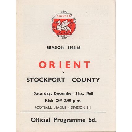 ORIENT v STOCKPORT COUNTY LEAGUE DIVISION 3 1968