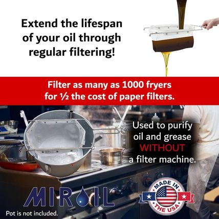 Miroil B6PS Fryer Filter Bag & Frame Combo, Extends Grease Life, Handles Hot & C