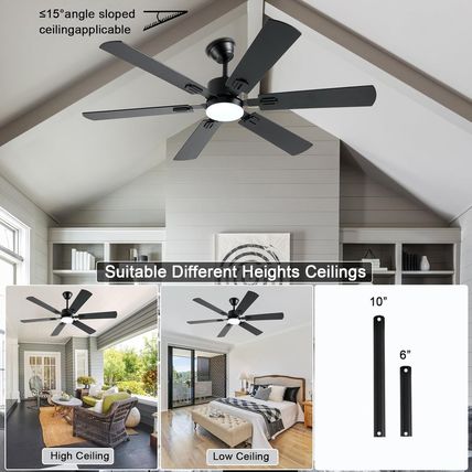 56Inch Black Ceiling Fans with Lights and Remote/App Control, Dimmable LED, Reve
