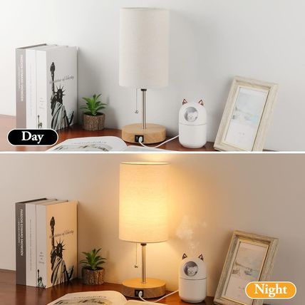 Set of 2 Table Lamps with 2 USB Ports, Modern Bedside, Desk Lamps with Pull Chai
