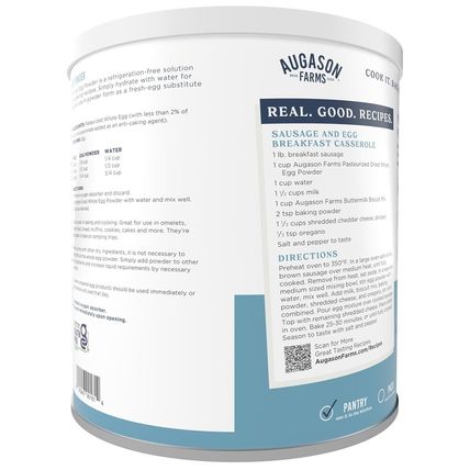 Augason Farms Pasteurized Dried Whole Egg Powder Can, Real Eggs, Emergency Food