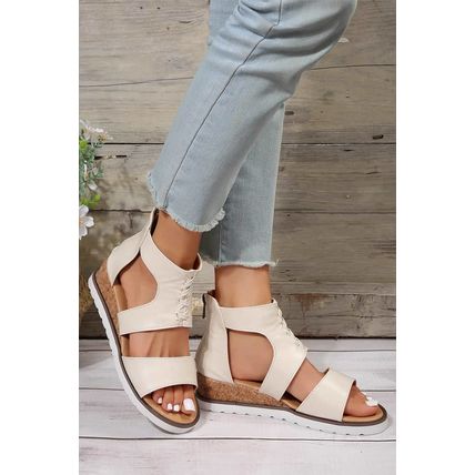 White Crisscross Detail Hollowed Leather Gladiator Sandals