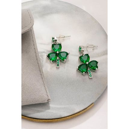 Mist Green Clover Diamond Studded Dangle Earrings