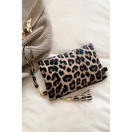 Chestnut Leopard Print Wrist Strap Zipped Wallet