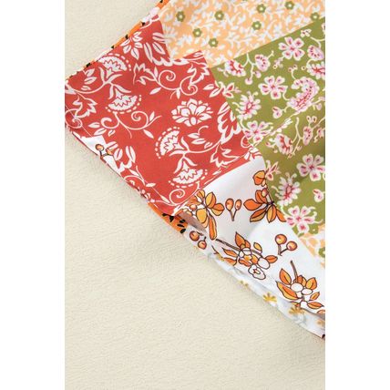 White Boho Patchwork Floral Open Front Kimono