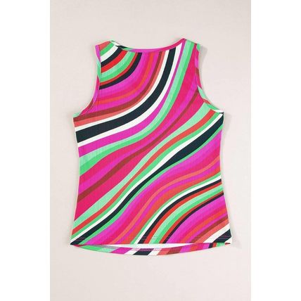 Purple Wavy Striped Buttoned V Neck Tank Top