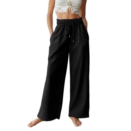Black Elastic High Waist Drawstring Sweatpants