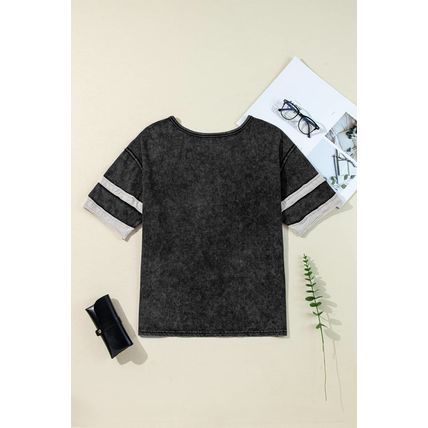 Black Varsity Stripe Half Sleeve Vintage Tee