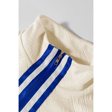 Beige Preppy Striped Trim Textured Quarter Zipper Colorblock Short Sleeve Top