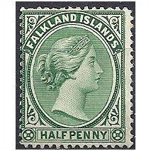 Falkland Islands 1891 SG15 1/2d Blue-Green Mint No Gum.