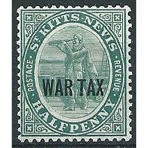 St Kitts-Nevis 1916 SG22 1/2d Dull Blue-Green WAR TAX Mounted Mint ... .