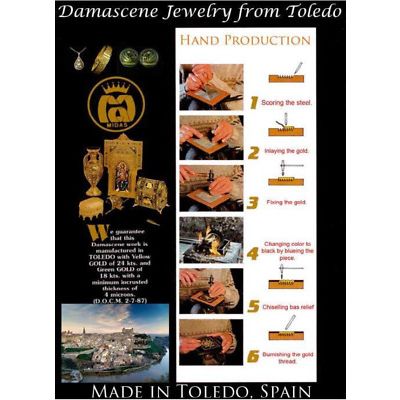 Damascene Gold Eight Point Star Design Round Earrings by Midas of Toledo Spain