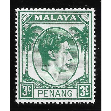 PENANG MALAYA 1949 KG6 3c SG5 5 SG GREEN MINT HINGED