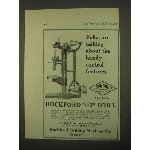 1922 Rockford Sliding Head Drill Ad - Handy Control
