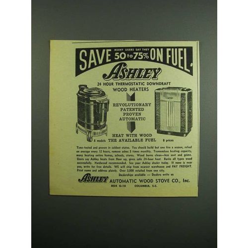 1954 Ashley Thermostatic Downdraft Wood Heaters Ad