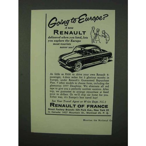 1957 Renault Dauphine Ad - Going To Europe?