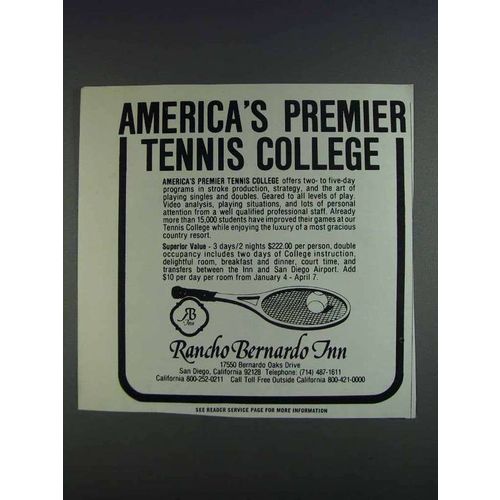 1980 Rancho Bernardo Inn Ad - Tennis College