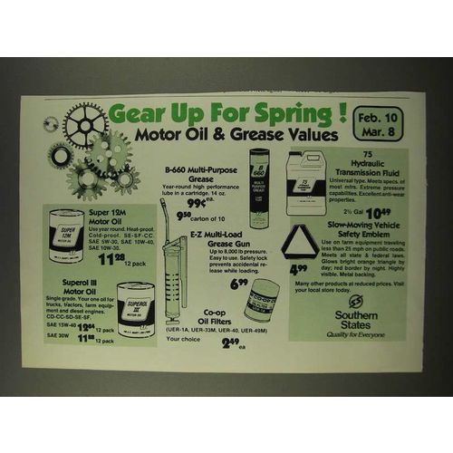 1986 Southern States Motor Oil & Grease Ad - Gear Up for Spring