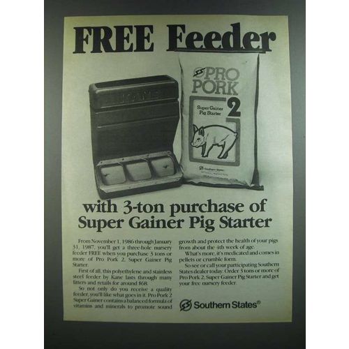 1986 Southern States Pro Pork 2 Super Gainer Pig Starter Ad