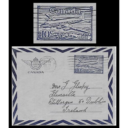 Canada #A15 Aerogram Airletter Sheet USED 1951, "major ink missing" variety