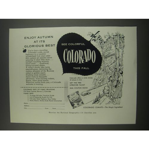 1957 Colorado Dept. of Public Relations Ad - Enjoy autumn at its glorious best