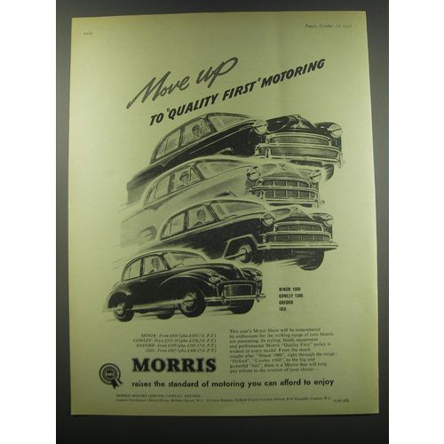 1957 Morris Minor 1000, Cowley 1500, Oxford and Isis Ad - Move up to quality