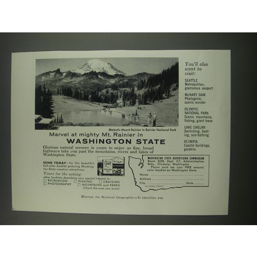 1957 Washington State Advertising Commission Ad - Marvel at mighty Mt. Rainier