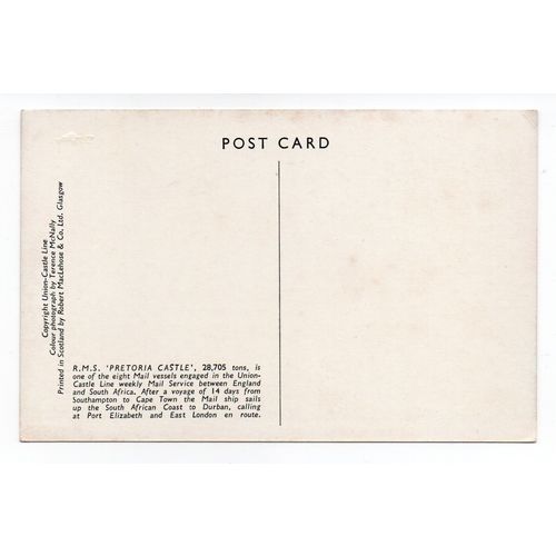 POSTCARD UNION CASTLE LINE SHIP "PRETORIA CASTLE" LEAVING CAPE TOWN (3598)