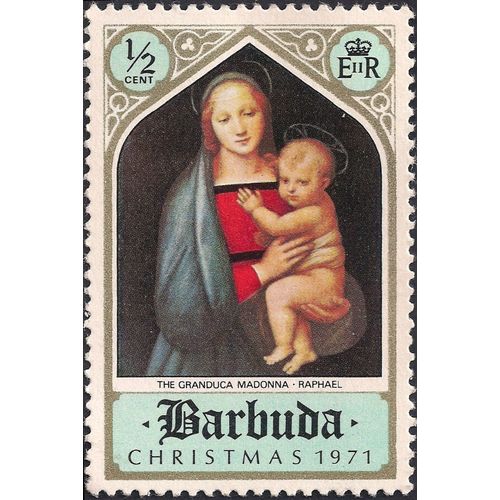 BARBUDA, CHRISTMAS, Sixtine Madonna, light blue-grey 1971, ½c