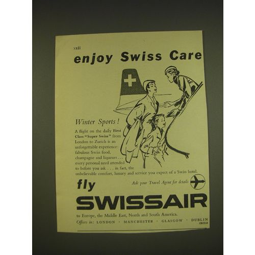 1955 Swissair Airline Advertisement - Enjoy Swiss Care Winter Sports!
