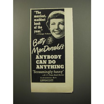 1950 Lippincott Book Ad - Anybody Can do Anything by Betty MacDonald