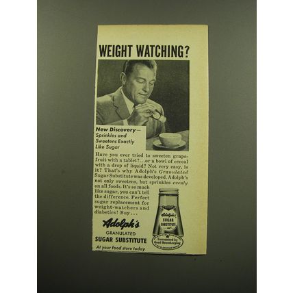 1959 Adolph's Sugar Substitute Ad - Weight watching?