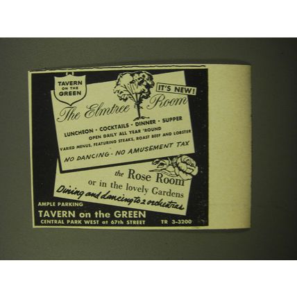 1959 Tavern on the Green Restaurant Ad - The Elmtree Room or the Rose Room