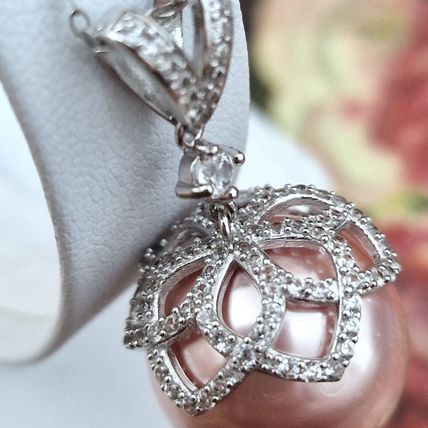 Haliotis Asinina Pink Pearl & Zircon Pendant & 18" Chain Rhodium on 925 Silver