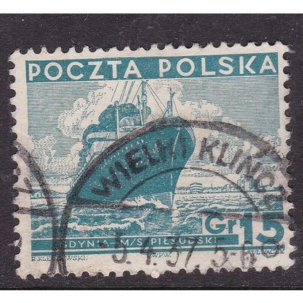 Poland Postmark Wielki Klincz 1937 M/S Pitsudski 15g VGC