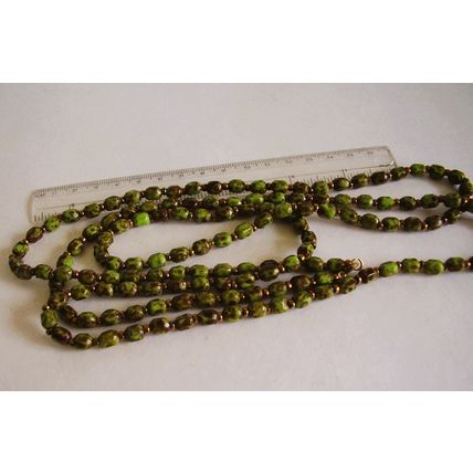 Vintage Retro Murano Green Agate Scottish Pebble Glass Bead 52" Necklace