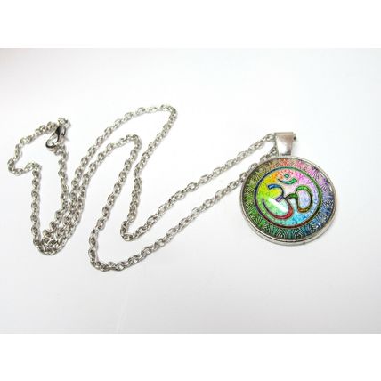Beautiful Namaste Symbol Glass Cabochon Pendant Bronze Necklace Yoga Gift