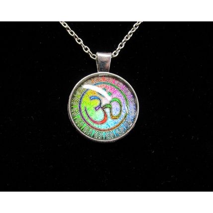 Beautiful Namaste Symbol Glass Cabochon Pendant Bronze Necklace Yoga Gift