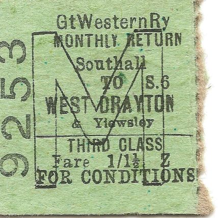 G.W.R. Edmondson Ticket - Southall to West Drayton & Yiewsley