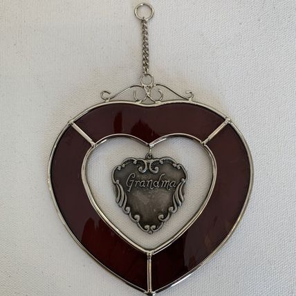 4" Stained Glass Heart with Floating Center GRANDMA Sun Catcher Vintage Hanging