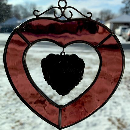 4" Stained Glass Heart with Floating Center GRANDMA Sun Catcher Vintage Hanging