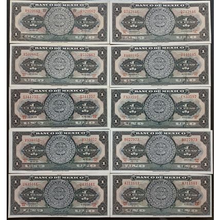 Mexico American Banknote Company Antique Set of 70 different Banknotes 1948-1978