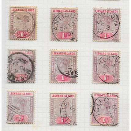 LEEWARD ISLANDS 1890 ONE PENNY SG2 USED x9 STAMP LOT