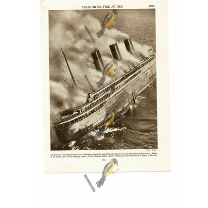 French Liner 'Atlantique' Catches Fire At Sea, 1933, Book Illustration (Print)