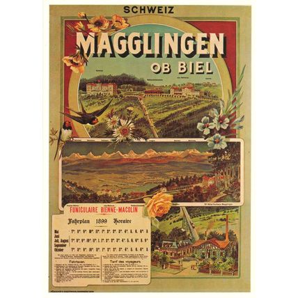 Magglingen Ob Biel 1899 Horaire Timetable Switzerland Poster Postcard