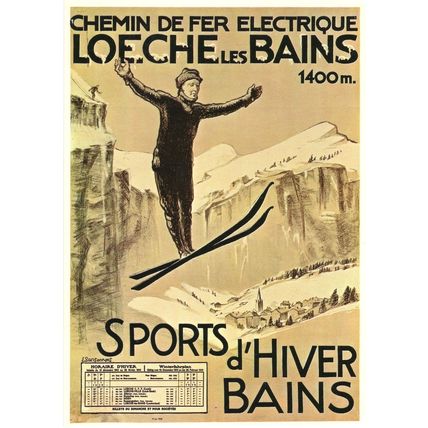 Chemin De Fer Loeche Les Bains WW1 Skiing Sports Skiing Swiss Timetable Postcard