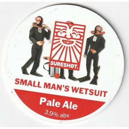 UNUSED KEG CLIP FRONT - SURESHOT BREWERY - SMALL MAN'S WETSUIT PALE ALE